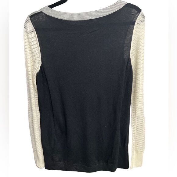 REBECCA TAYLOR Colorblock Slub/Perforated Combo Sweater Grey White Black Small - Picture 4 of 7